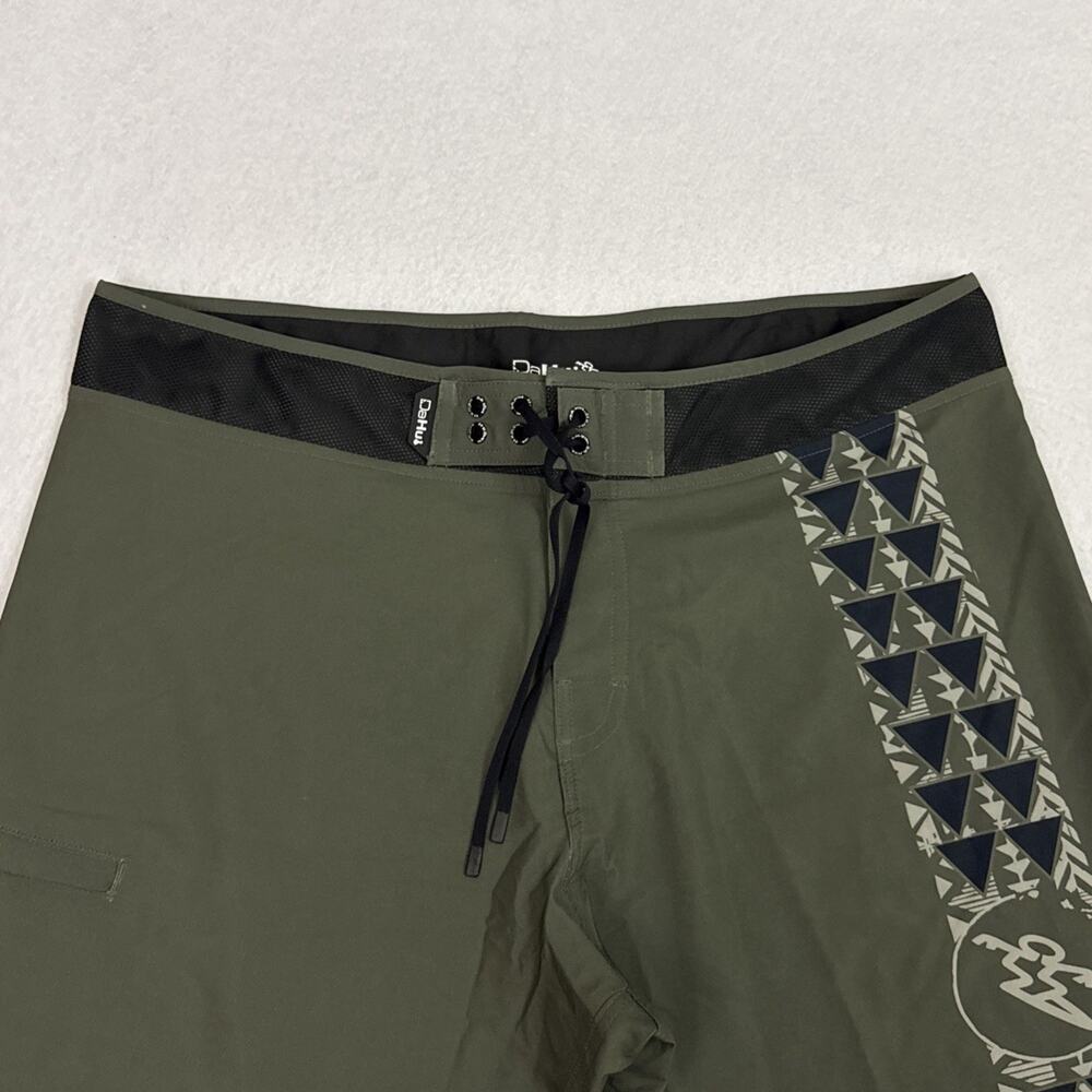 Da Hui Board Shorts Men’s Size 38 Olive Green Tribal Surf Swim - Picture 7 of 10